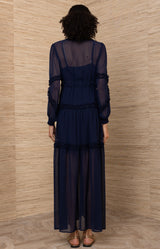 Meghan Chiffon Solid Dress, color_Navy