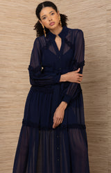 Meghan Chiffon Solid Dress, color_Navy