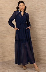 Meghan Chiffon Solid Dress, color_Navy