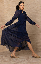 Meghan Chiffon Solid Dress, color_Navy