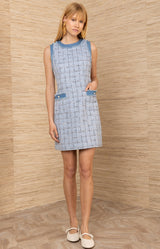 Luisa Tweed Dress, color-Blue