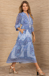 Eleanora Chiffon Maxi Dress, color-Blue