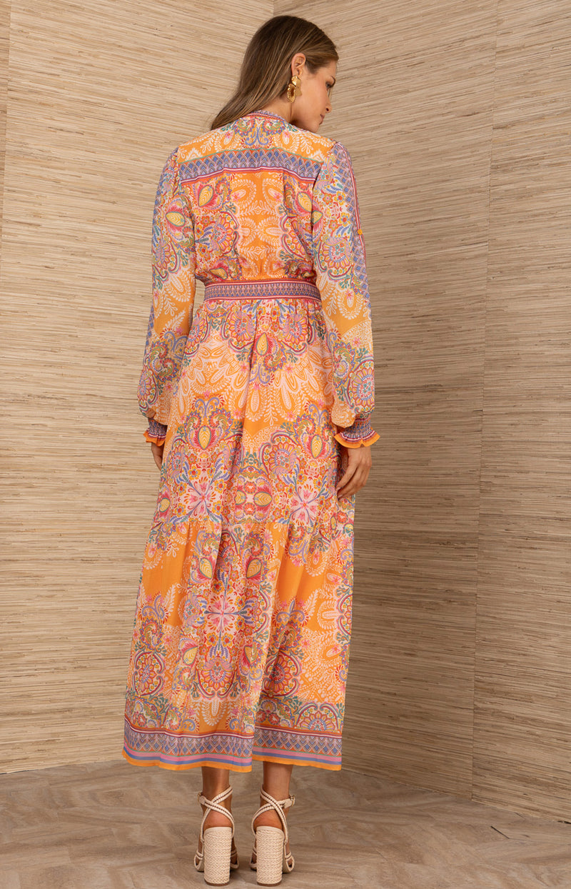 the eleanora long-sleeve maxi shirt dress Hale Bob Women's Eleanora Chiffon Maxi Dress - Orange