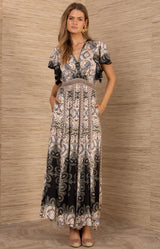 Sandra Charmeuse Dress, color-Black