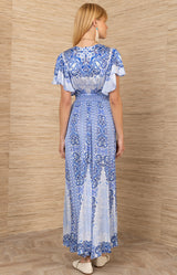 Sandra Charmeuse Dress, color-Blue