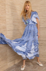 Sandra Charmeuse Dress, color-Blue