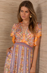 Sandra Charmeuse Dress, color-Orange