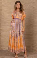 Sandra Charmeuse Dress, color-Orange