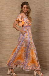 Sandra Charmeuse Dress, color-Orange