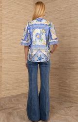 Soleil Chiffon Top, color-Blue