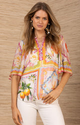 Soleil Chiffon Top, color-Orange