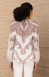 Elouise Silk Coton Top, color-Ivory