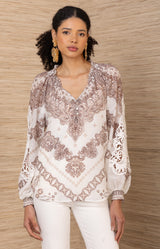 Elouise Silk Coton Top, color-Ivory