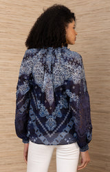 Elouise Silk Coton Top, color-Navy
