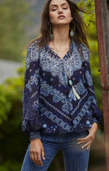 Elouise Silk Coton Top, color-Navy