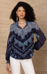 Elouise Silk Coton Top, color-Navy