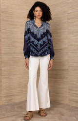 Elouise Silk Coton Top, color-Navy