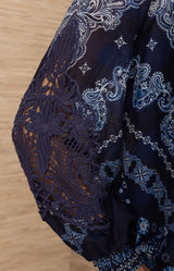 Elouise Silk Coton Top, color-Navy