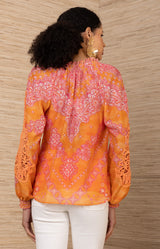 Elouise Silk Coton Top, color-Orange