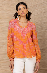 Elouise Silk Coton Top, color-Orange