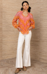 Elouise Silk Coton Top, color-Orange