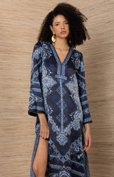 Bridie Charmeuse Dress, color-Navy