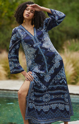Bridie Charmeuse Dress, color-Navy