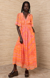 Alitzel Chiffon Maxi Dress, color-Orange