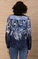 Delphine Chiffon Top, color-Navy
