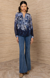 Delphine Chiffon Top, color-Navy