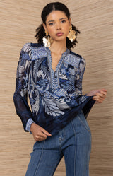 Delphine Chiffon Top, color-Navy