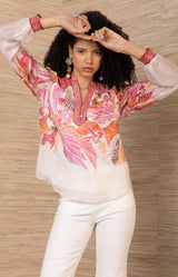 Delphine Chiffon Top, color-Pink