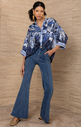 Neriah Charmeuse Top, color-Navy