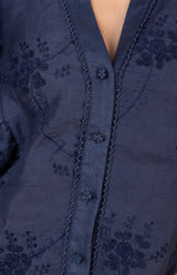 Eulalia Linen Top, color-Navy