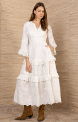 Bronte Linen Dress, color-Ivory