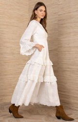 Bronte Linen Dress, color-Ivory