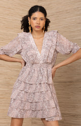 Blanche Chiffon Dress, color-Beige