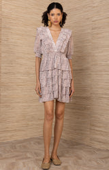 Blanche Chiffon Dress, color-Beige