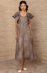 Euphemia Organza Dress, color-Brown