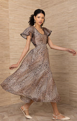 Euphemia Organza Dress, color-Brown