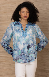 Electra Silk Top, color-Blue