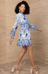 Bertille Chiffon Dress, color-Blue