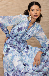 Bertille Chiffon Maxi Dress, color-Blue