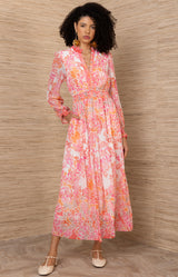 Bertille Chiffon Maxi Dress, color-Pink