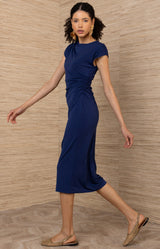 Thora Jersey Solid Dress, color-Navy