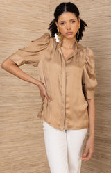 Fable Charmeuse Top, color-Bronze