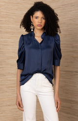 Fable Charmeuse Top, color-Navy