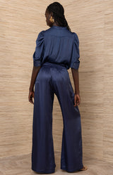Bara Charmeuse Pant, color-Indigo