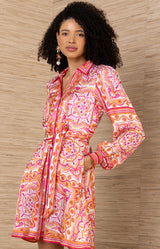 Arlo Silk Dress, color-Coral