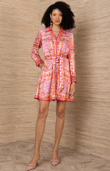 Arlo Silk Dress, color-Coral